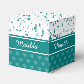 Muzieknoten en het Patroon van het Hart Blauwgroen Bedankdoosjes (Achterkant)