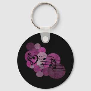 Muzieknoten en polka-punten - roze sleutelhanger