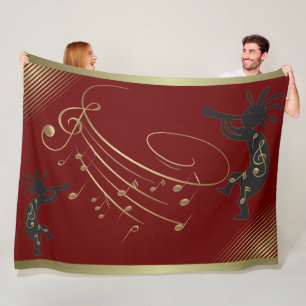 Muzieknoten en Rode Kokopelli fleece deken