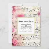 Muzieknoten en Rozen Design Bruiloft Save The Date (Voorkant)