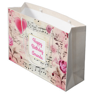 Muzieknoten en Rozen Design Verjaardag Groot Cadeauzakje