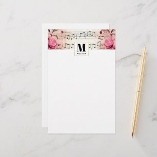 Muzieknoten en Rozen  Monogram Briefpapier