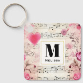 Muzieknoten en Rozen  Monogram Sleutelhanger (Voorkant)