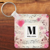 Muzieknoten en Rozen  Monogram Sleutelhanger (Voorkant)