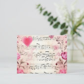 Muzieknoten en Rozen  ontwerp Briefkaart (Staand voorkant)