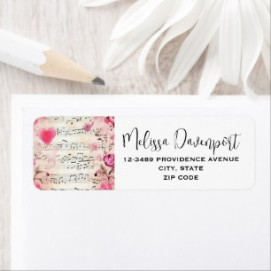 Muzieknoten en Rozen  ontwerp Etiket