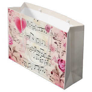 Muzieknoten en Rozen ontwerp Groot Cadeauzakje