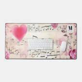 Muzieknoten en Rozen  Ontwerp Monogram Bureaumat (Keyboard & Muis)