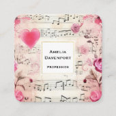 Muzieknoten en Rozen ontwerp Vierkante Visitekaartje (Voorkant)