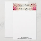 Muzieknoten en Rozen  Stijl Briefpapier (Voorkant / Achterkant)