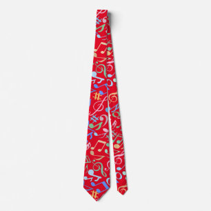 Muzieknoten en symbolen Patroon pastel. Rood BG Stropdas