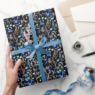 Muzieknoten en symbolen Patroon pastel. Zwart BG Cadeaupapier