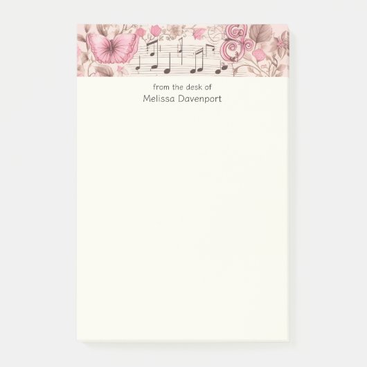 Muzieknoten en Vlinder Retro Stijl Post-it® Notes (Voorkant)