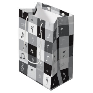 muzieknoten grijswaardenpatroon medium cadeauzakje