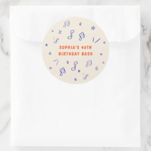Muzieknoten Handgetekende Illustraties 40e Verjaar Ronde Sticker