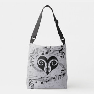 Muzieknoten, hart- en piansleutels crossbody tas