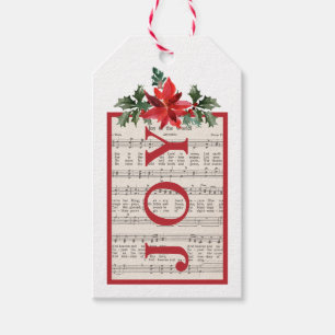  Muzieknoten Holly Poinsettia JOY Christmas Cadeaulabel