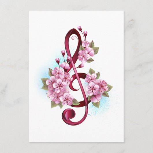 Muzieknoten in de sopraanklef met Sakura-bloemen Advieskaart (Voorkant)