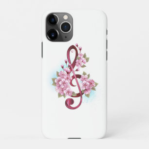 Muzieknoten in de sopraanklef met Sakura-bloemen iPhone 11Pro Hoesje