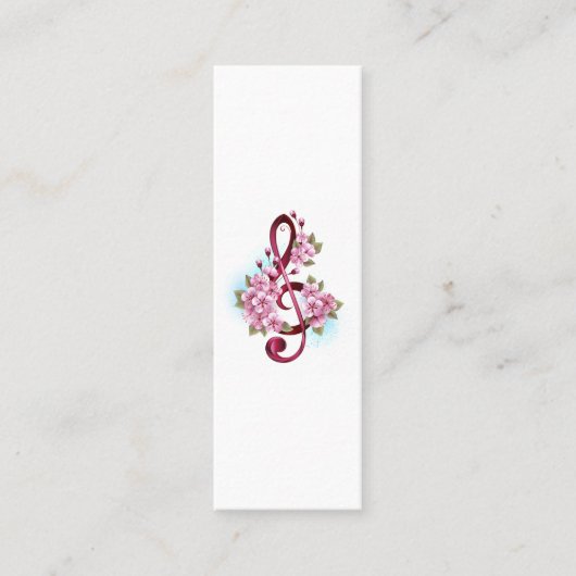 Muzieknoten in de sopraanklef met Sakura bloemen Mini Visitekaartje (Voorkant)