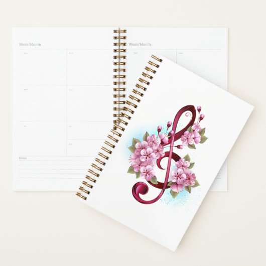 Muzieknoten in de sopraanklef met Sakura-bloemen Planner (Display)