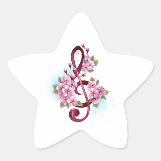 Muzieknoten in de sopraanklef met Sakura-bloemen Ster Sticker (Voorkant)