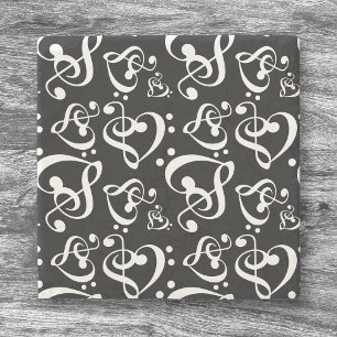 Muzieknoten in de vorm van Treble Bass Clef Hearts Stenen Onderzetter