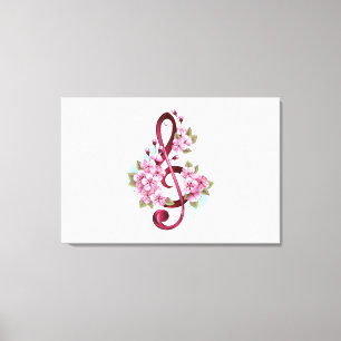 Muzieknoten in sopraan sleutel met Sakura bloemen Canvas Afdruk