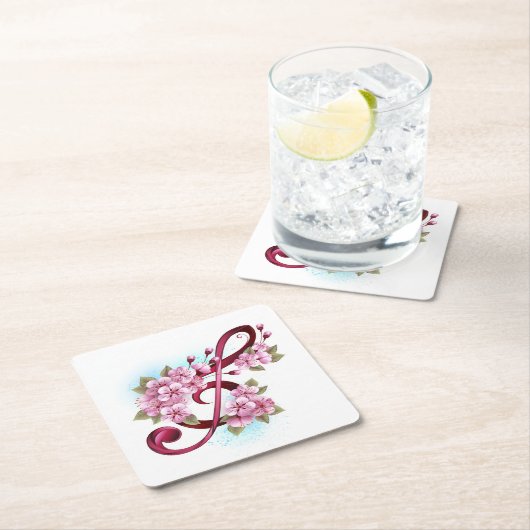 Muzieknoten in sopraan sleutel met Sakura bloemen Kartonnen Onderzetters (Insitu)