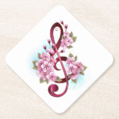 Muzieknoten in sopraan sleutel met Sakura bloemen Kartonnen Onderzetters (Voorkant)