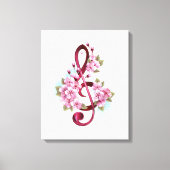 Muzieknoten in sopraansleutel met Sakura bloemen Canvas Afdruk (Voorkant)