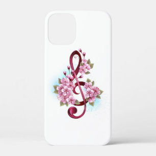 Muzieknoten in sopraansleutel met Sakura bloemen iPhone 12 Mini Hoesje
