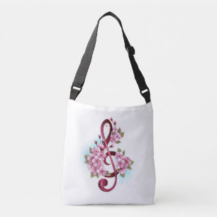 Muzieknoten in sopraansleutel met Sakura bloemen Crossbody Tas