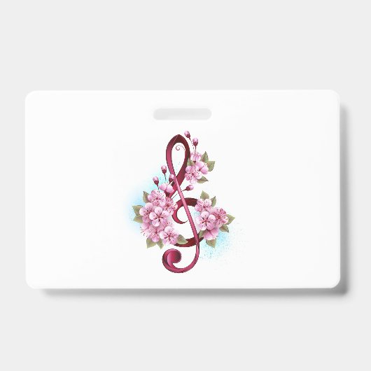 Muzieknoten in vioolsleutel met Sakura bloemen Badge (Voorzijde)