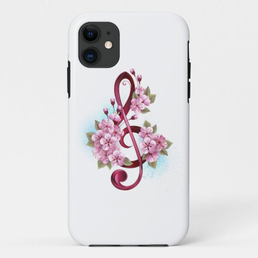 Muzieknoten in vioolsleutel met Sakura-bloemen Case-Mate iPhone Case (Achterkant)