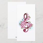 Muzieknoten in vioolsleutel met Sakura-bloemen Feestdagenkaart (Voorkant / Achterkant)