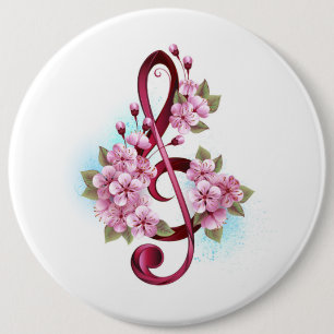 Muzieknoten in vioolsleutel met Sakura-bloemen Ronde Button 6,0 Cm