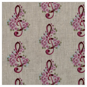 Muzieknoten in vioolsleutel met Sakura bloemen Stof