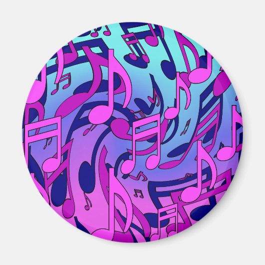 Muzieknoten Licht roze Blauw Paars Aqua Patroon Magneet (Voorkant)