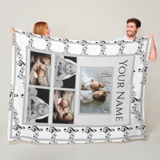 Muzieknoten met aangepaste foto's en naam fleece deken