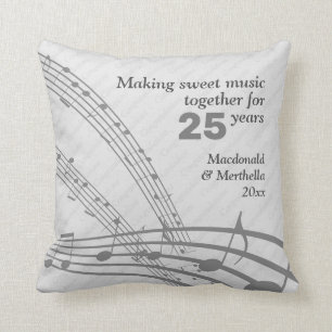 MUZIEKNOTEN   Modern   25e zilveren bruiloft Kussen