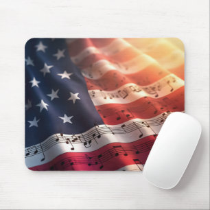 Muzieknoten op een Amerikaanse vlag Muismat