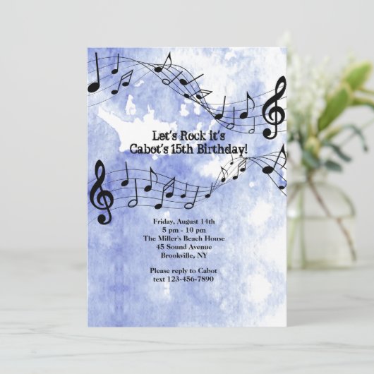 muzieknoten over de blauwe achtergrond kaart (Staand voorkant)