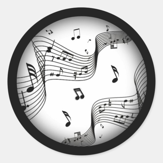 Muzieknoten over wit ronde sticker (Voorkant)