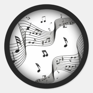 Muzieknoten over wit ronde sticker