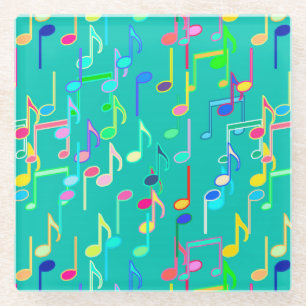 Muzieknoten print - turquoise, multi glazen onderzetter