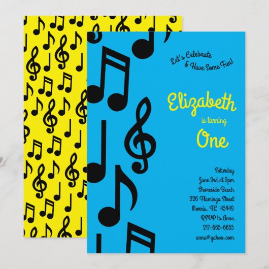 Muzieknoten Schattigee Kinder 1e verjaardag Kaart (Voorkant / Achterkant)