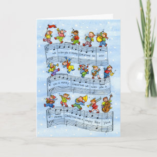 Muzieknoten Song voor Wenskaart met kerstmis voor Feestdagen Kaart