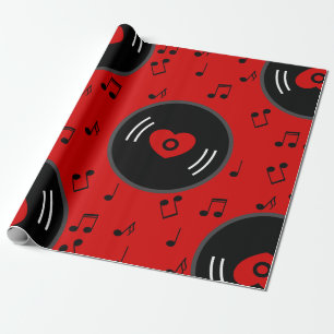 muzieknoten Vinyl Record Hart Rood Cadeaupapier