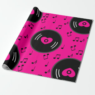 muzieknoten Vinyl Record Hart Roze Cadeaupapier